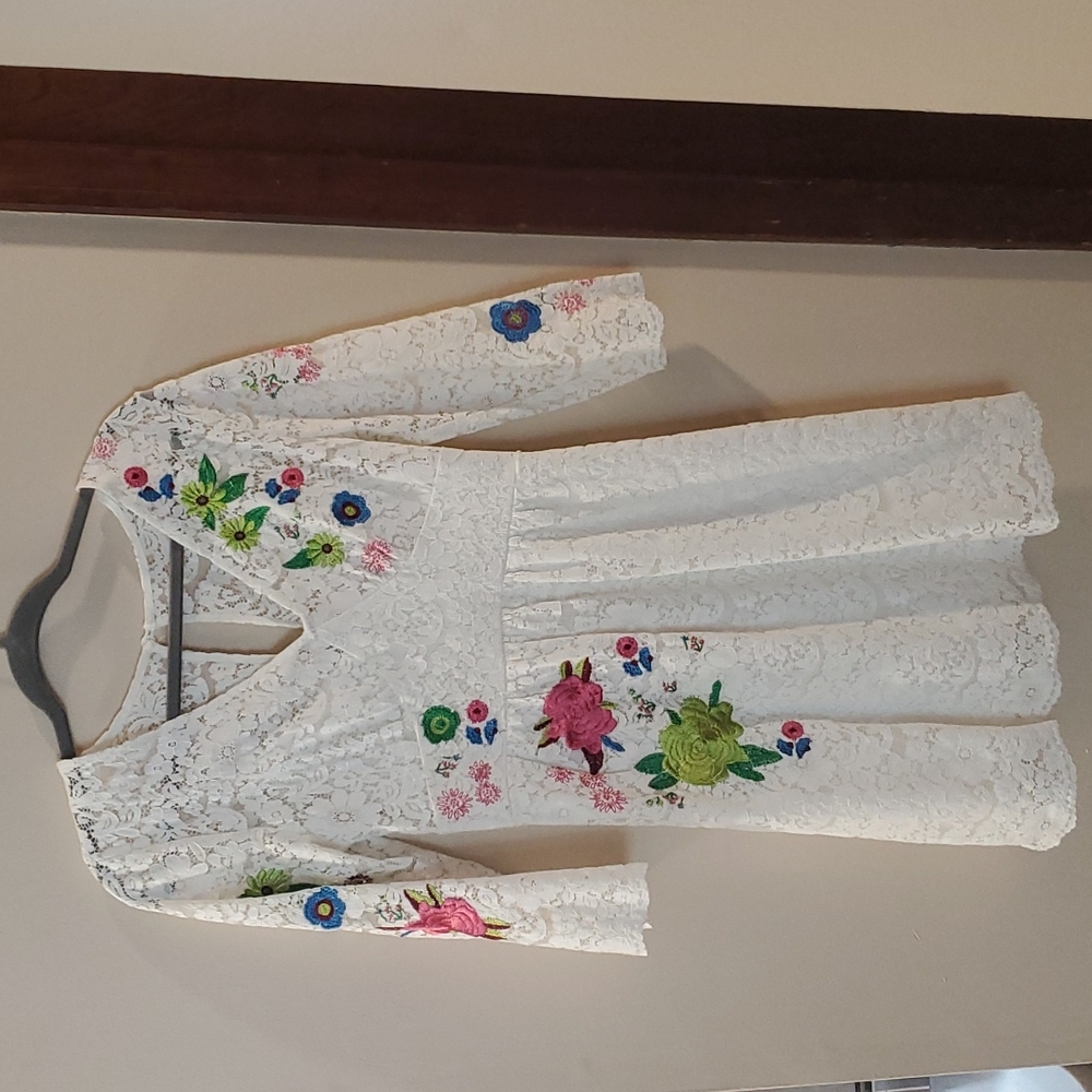 Anthropologie Tracy Reese Adaline Lace Embroidered Dress White Floral Size 6